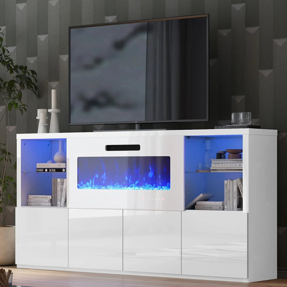 White Fireplace TV Stand with 40 Electric Fireplace N846