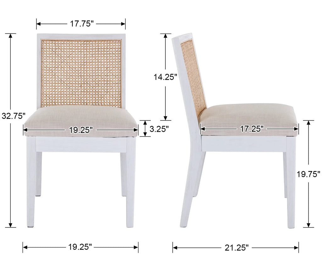 Beige Rattan Dining Chairs Set of 2 with White Hardwood Frame G112672