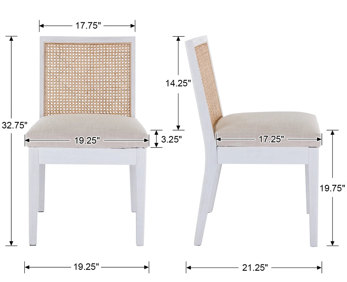 Beige Rattan Dining Chairs Set of 2 with White Hardwood Frame G112672