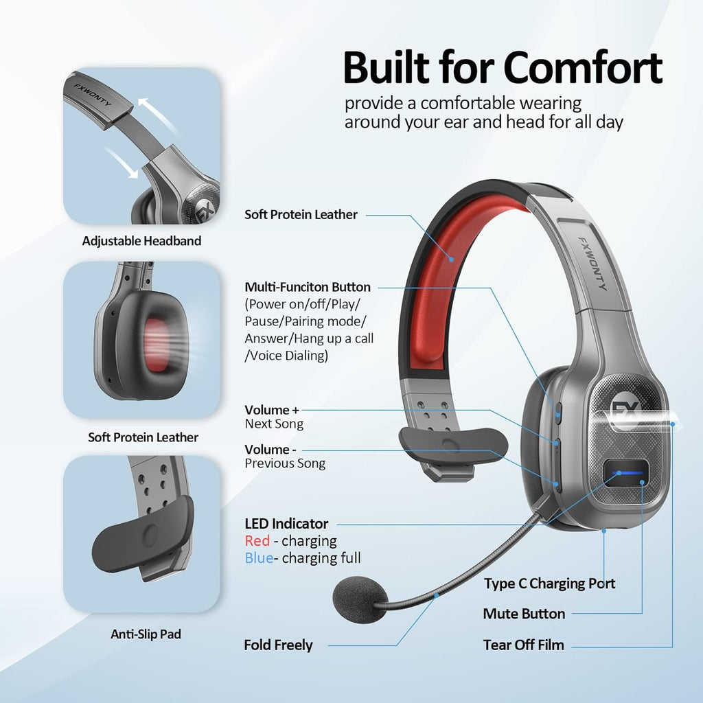 Bluetooth Headset with Microphone Noise Canceling, On-Ear Bluetooth 5.0 Multipoint Headphones, Pack of 2 T17887