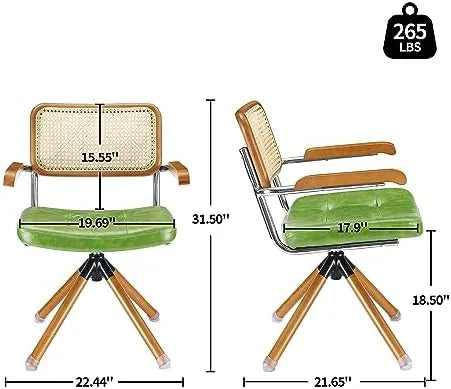 Rattan Faux Leather Office Chair with Wood Legs D781