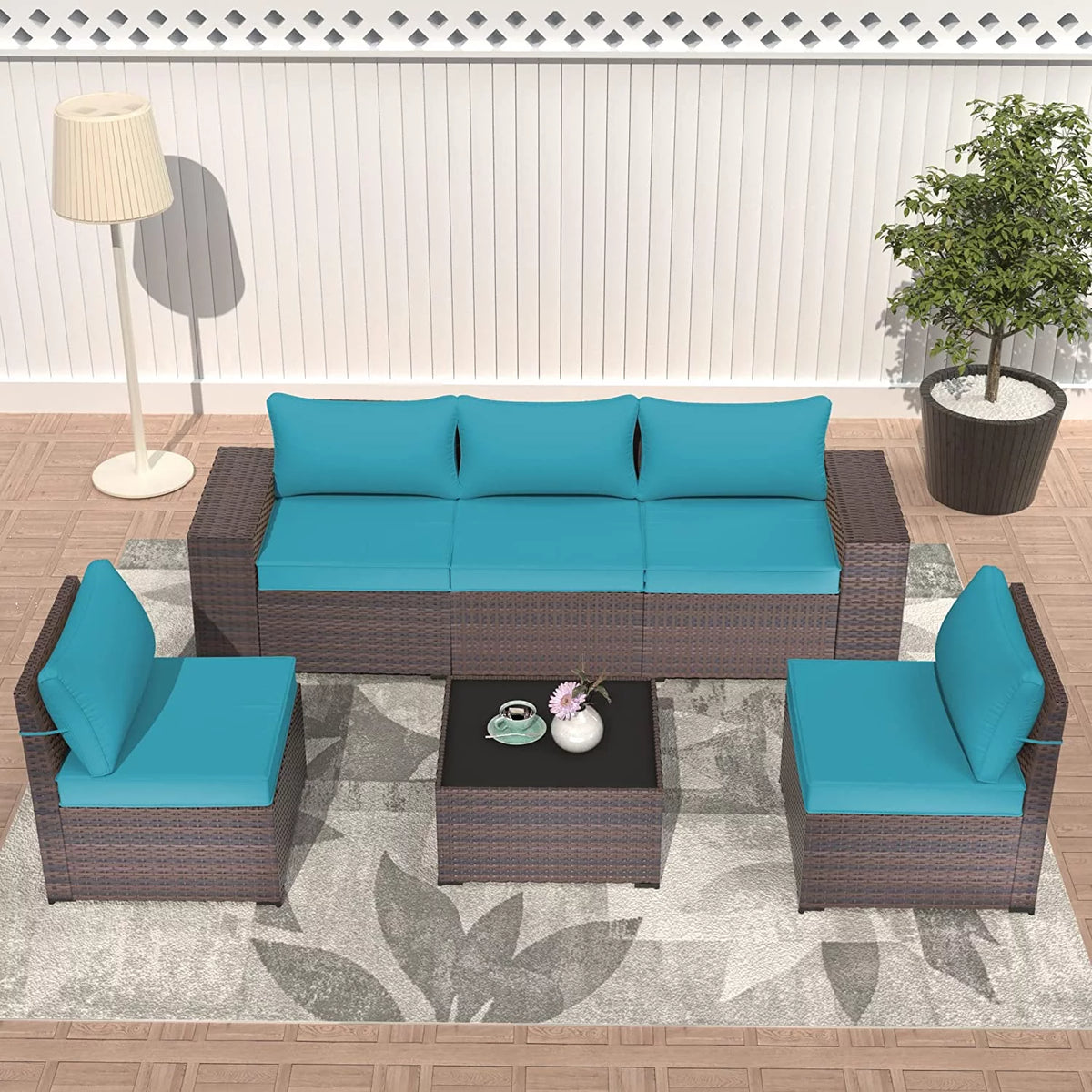 6 Pieces All-Weather PE Rattan Patio Sofa Set with Coffee Table & Cushions K377