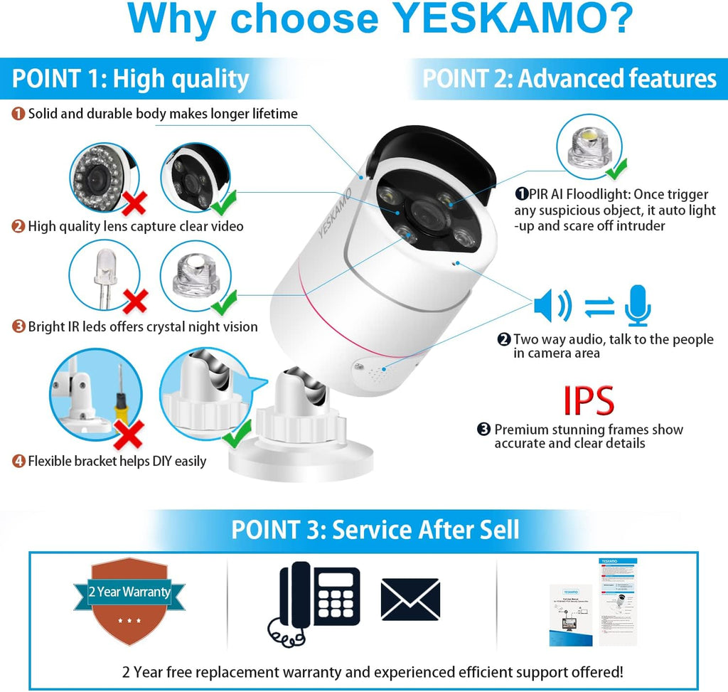 5MP PoE Security Camera System, 4pcs Wired Outdoor PoE IP Cameras, 8CH NVR with 2TB Hard Drive, Color Night Vision K523826