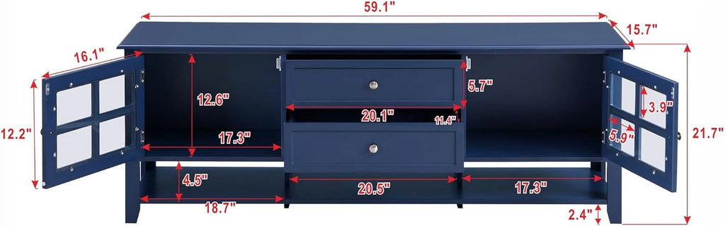 Blue TV Stand with 2 Drawers and Doors V554