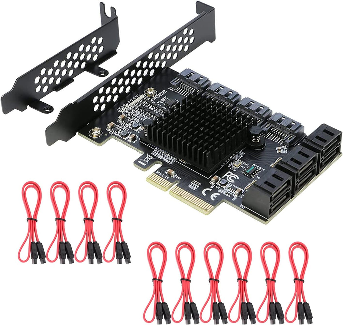 PCIe x4 to SATA 3.0 6Gbps Expansion Card with 10 SATA Cables and Low Profile Bracket T274
