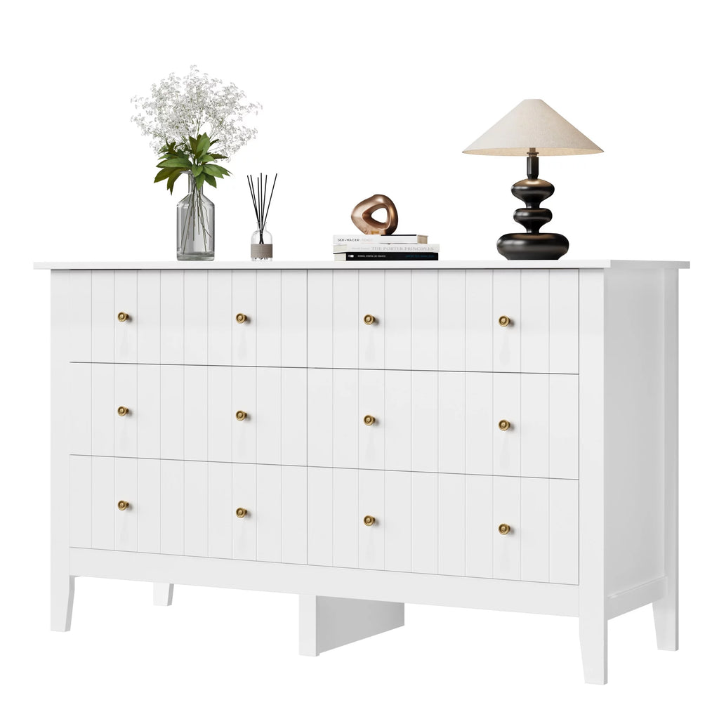 White 6 Drawer Wood Dresser B88601