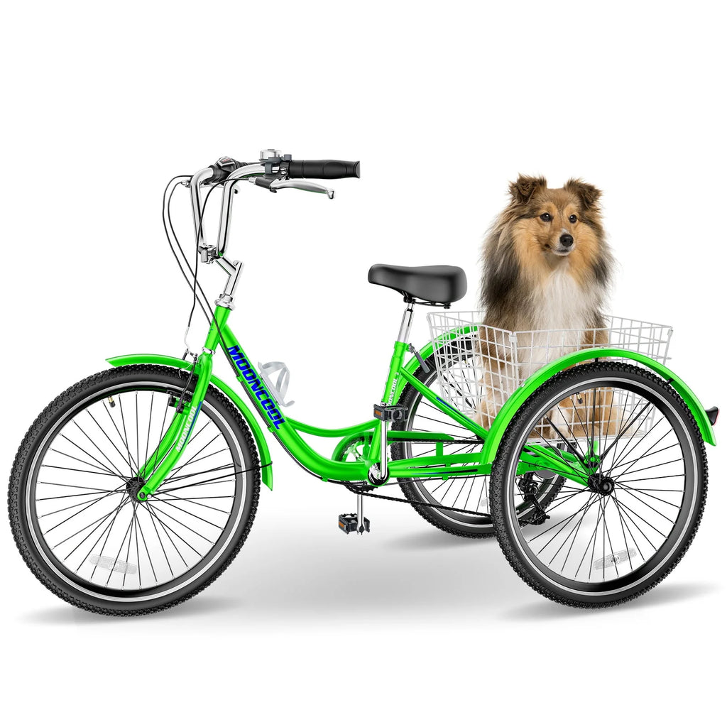 Cyan 26 inch 7-Speed Adult Tricycle with Basket B6015