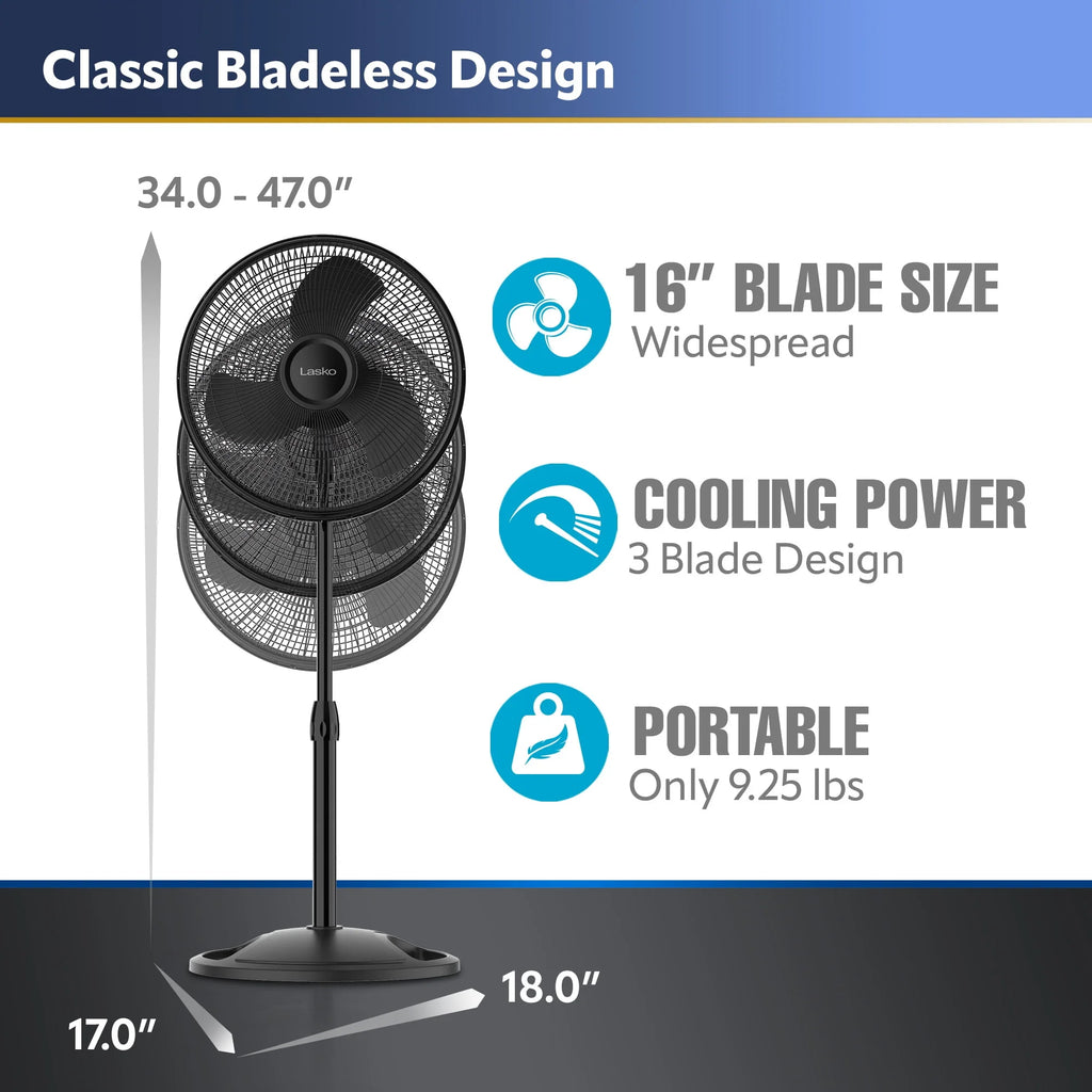 16 Oscillating Adjustable Pedestal Fan with 3-Speeds, Black R719436